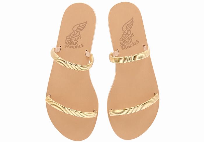 Gold Beige Women Ancient Greek Sandals Saita Slide Sandals | DAY2984GQ