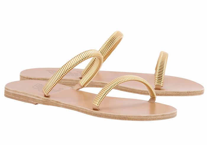 Gold Beige Women Ancient Greek Sandals Saita Slide Sandals | DAY2984GQ