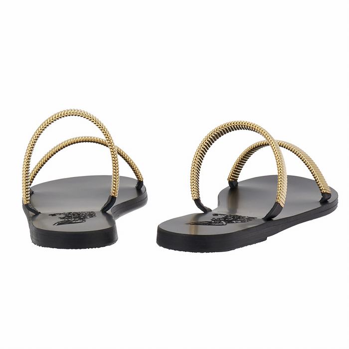 Gold Black Women Ancient Greek Sandals Saita Slide Sandals | LDW939MJ