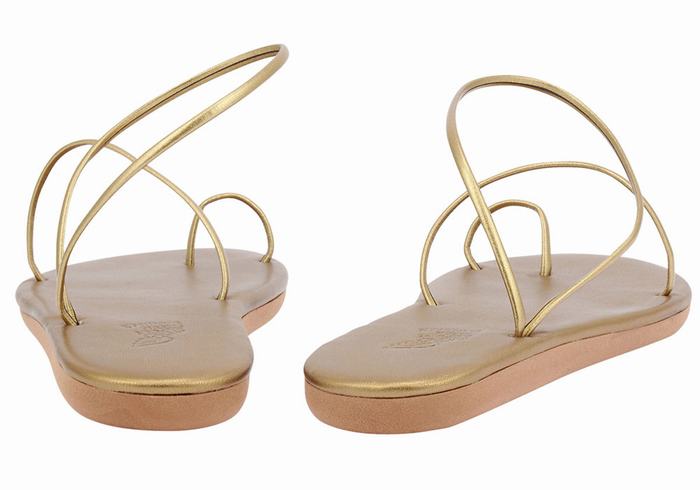 Gold Brown Women Ancient Greek Sandals Kansiz Toe-Post Sandals | LBH827MY