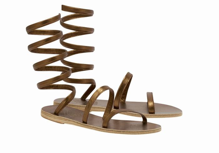 Gold Brown Women Ancient Greek Sandals Ofis Leather Gladiator Sandals | AQK10086LS