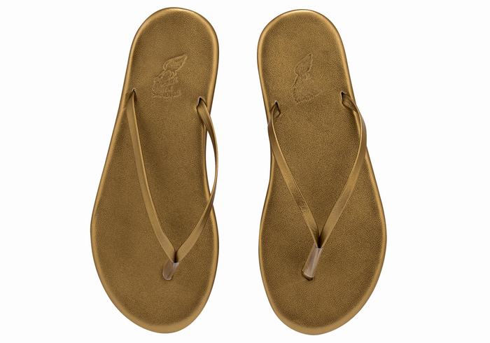 Gold Brown Women Ancient Greek Sandals Saionara Flip Flops | EGB1883CE