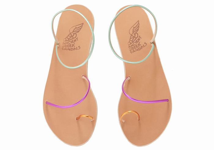 Gold Purple Green Women Ancient Greek Sandals Chora Toe-Post Sandals | HXU61VJ