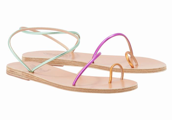 Gold Purple Green Women Ancient Greek Sandals Chora Toe-Post Sandals | HXU61VJ