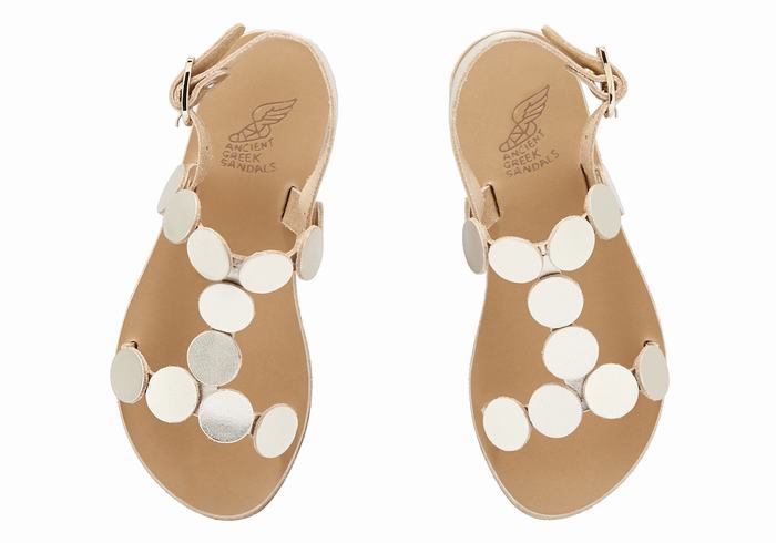 Gold White Kids' Ancient Greek Sandals Little Uranos Soft Flat Sandals | YPA456UA