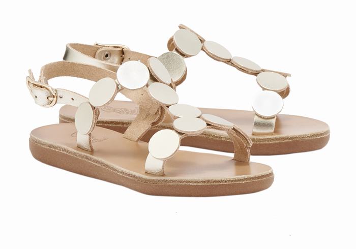 Gold White Kids' Ancient Greek Sandals Little Uranos Soft Flat Sandals | YPA456UA