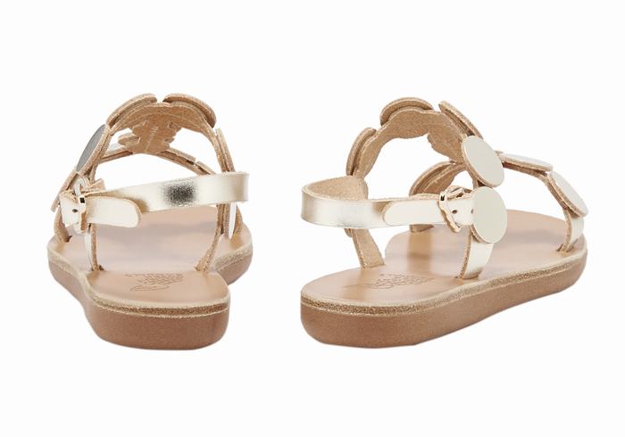 Gold White Kids' Ancient Greek Sandals Little Uranos Soft Flat Sandals | YPA456UA