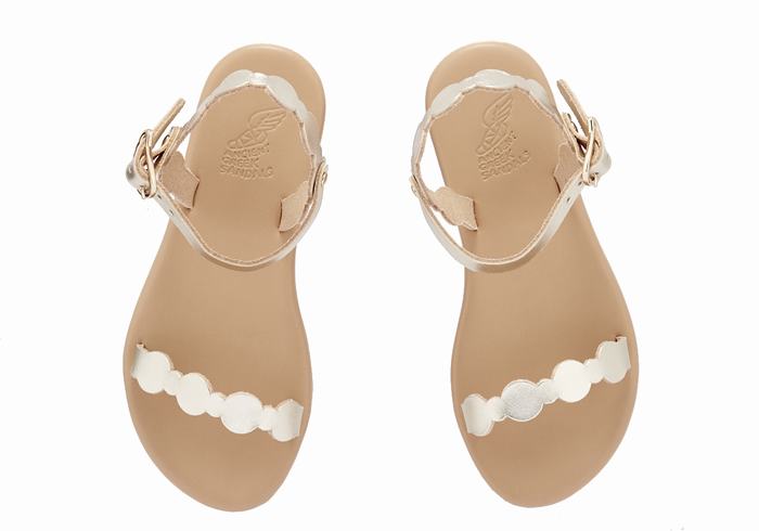 Gold White Kids' Ancient Greek Sandals Little Toxo Soft Flat Sandals | FXZ7957OL