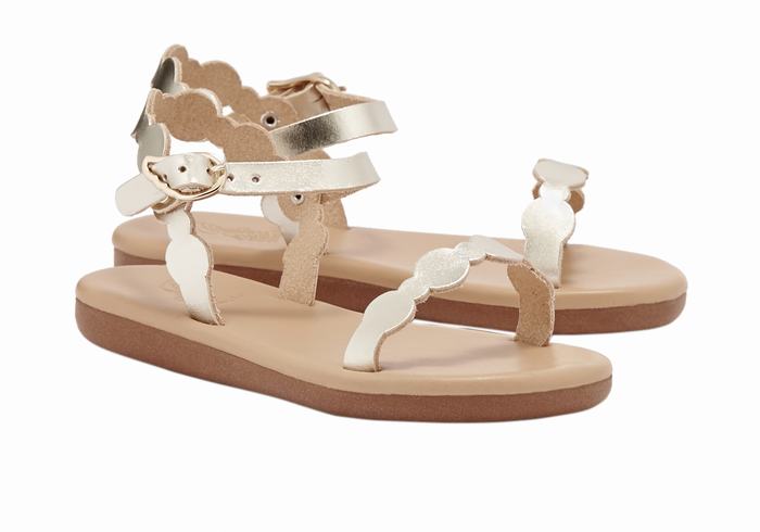 Gold White Kids' Ancient Greek Sandals Little Toxo Soft Flat Sandals | FXZ7957OL