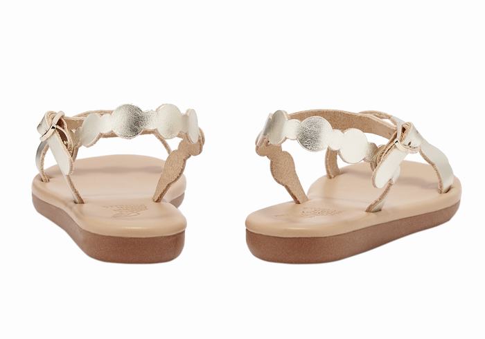 Gold White Kids' Ancient Greek Sandals Little Toxo Soft Flat Sandals | FXZ7957OL