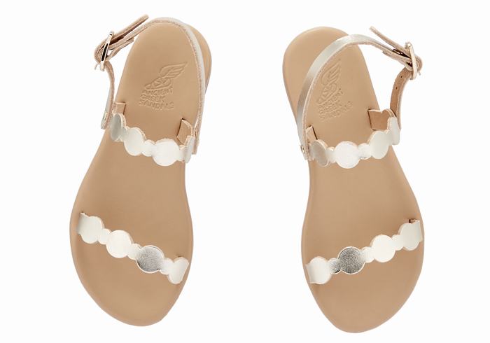 Gold White Kids' Ancient Greek Sandals Little Orion Soft Flat Sandals | WRI6575WF