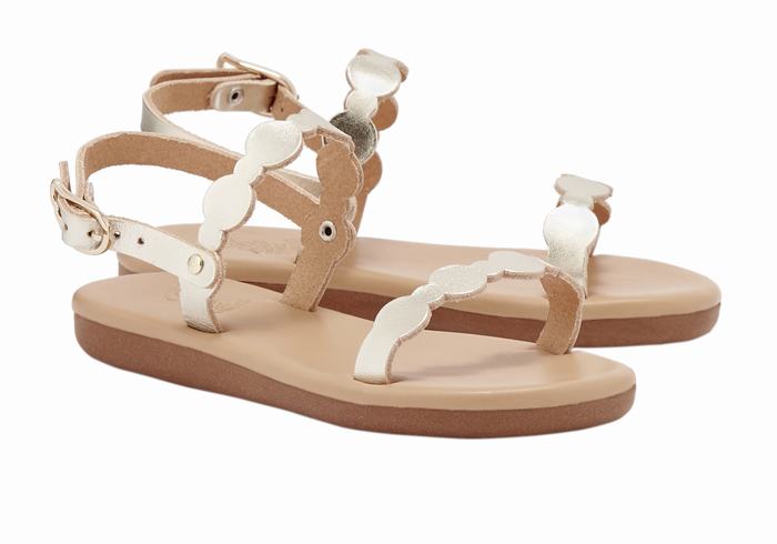 Gold White Kids' Ancient Greek Sandals Little Orion Soft Flat Sandals | WRI6575WF