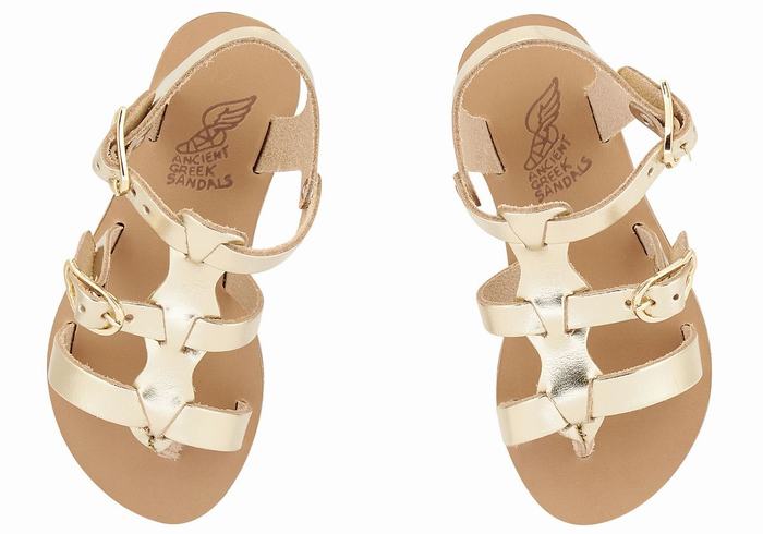 Gold White Kids' Ancient Greek Sandals Little Grace Kelly Soft Flat Sandals | RUQ6379ZW