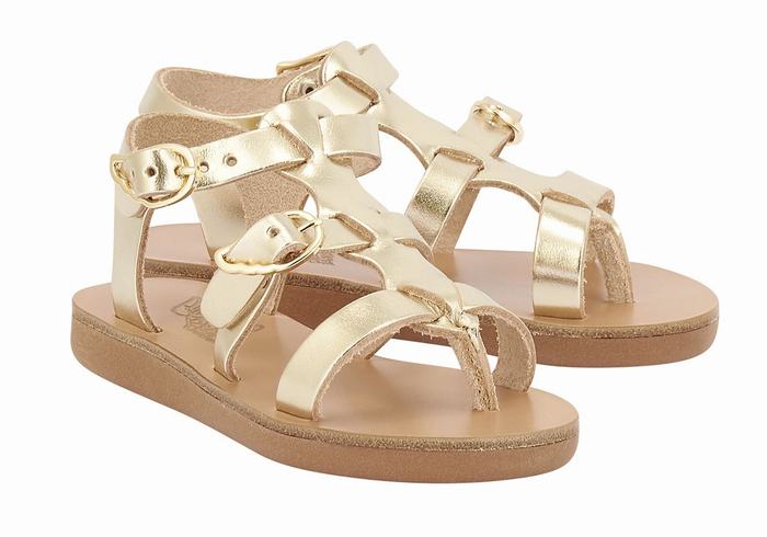 Gold White Kids' Ancient Greek Sandals Little Grace Kelly Soft Flat Sandals | RUQ6379ZW