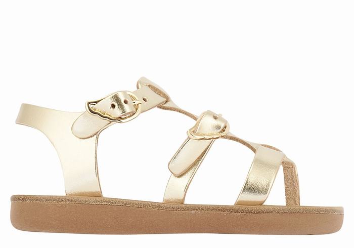 Gold White Kids\' Ancient Greek Sandals Little Grace Kelly Soft Flat Sandals | RUQ6379ZW