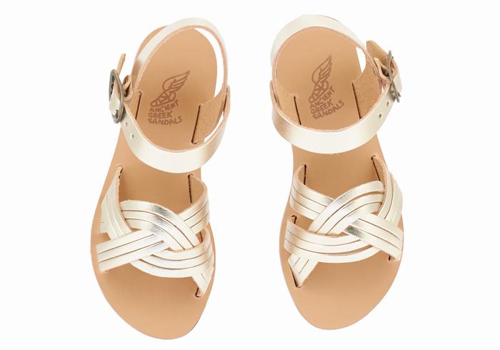 Gold White Kids' Ancient Greek Sandals Little Electra Soft Flat Sandals | TOL7982FZ