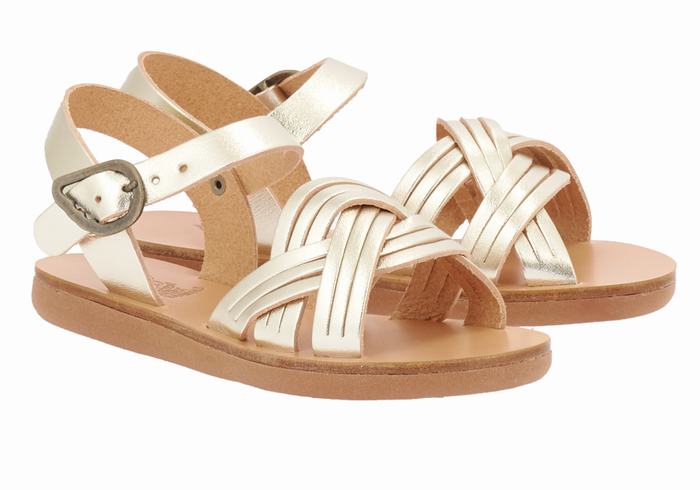 Gold White Kids' Ancient Greek Sandals Little Electra Soft Flat Sandals | TOL7982FZ