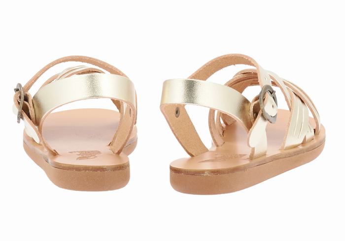 Gold White Kids' Ancient Greek Sandals Little Electra Soft Flat Sandals | TOL7982FZ