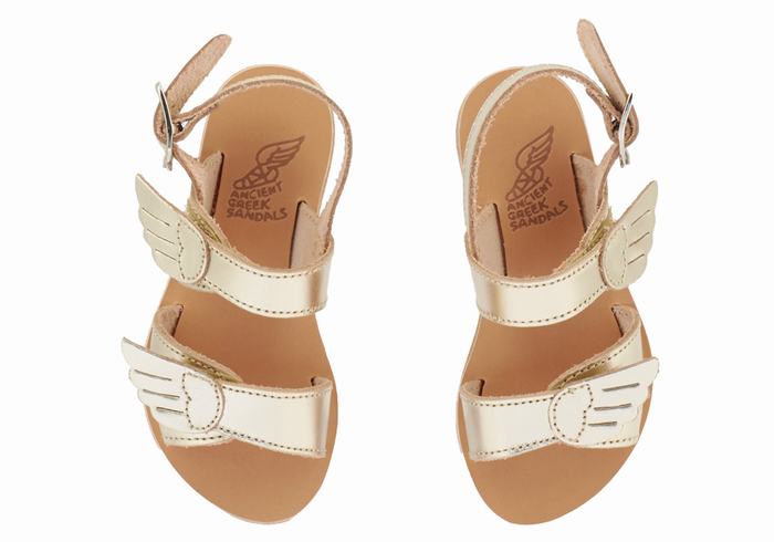 Gold White Kids' Ancient Greek Sandals Little Iliada Soft Casual Sandals | ZNK2125PV