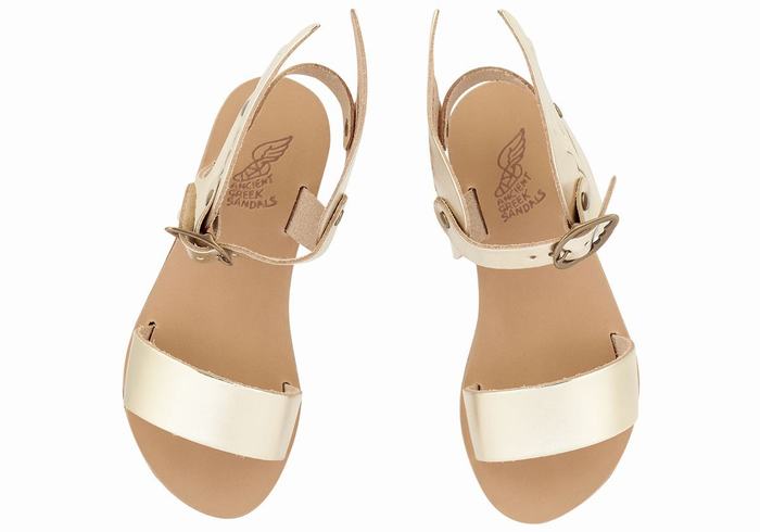 Gold White Kids' Ancient Greek Sandals Little Ikaria Soft Casual Sandals | ZQL852HF