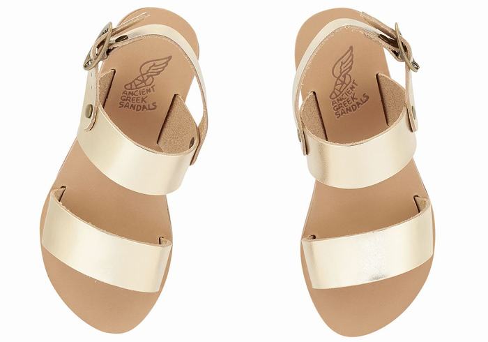 Gold White Kids' Ancient Greek Sandals Little Clio Soft Casual Sandals | QUT5555TY