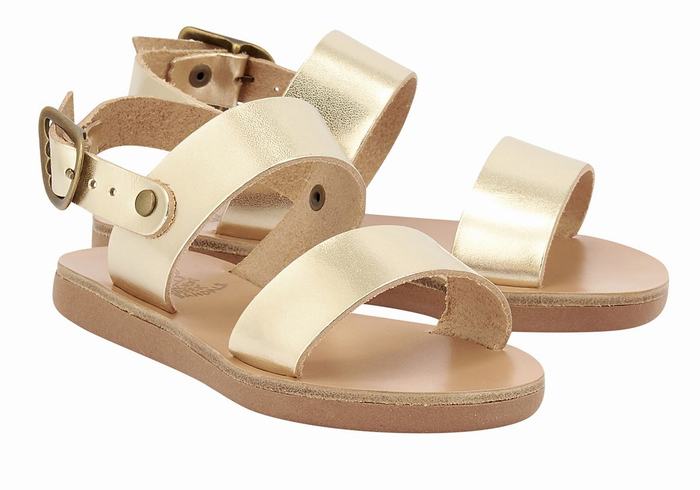 Gold White Kids' Ancient Greek Sandals Little Clio Soft Casual Sandals | QUT5555TY