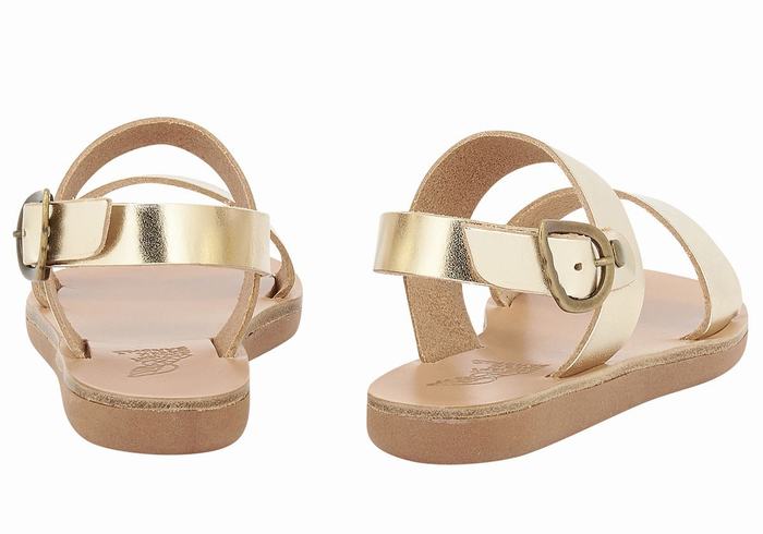 Gold White Kids' Ancient Greek Sandals Little Clio Soft Casual Sandals | QUT5555TY