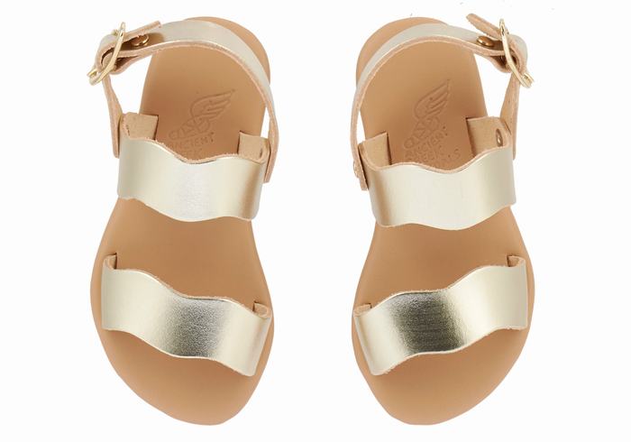 Gold White Kids' Ancient Greek Sandals Little Calamos Soft Casual Sandals | XXE9310ZE