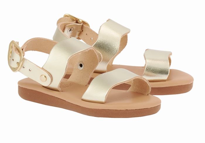 Gold White Kids' Ancient Greek Sandals Little Calamos Soft Casual Sandals | XXE9310ZE