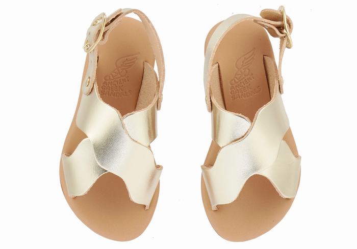 Gold White Kids' Ancient Greek Sandals Little Atokos Soft Casual Sandals | ARY5984IO