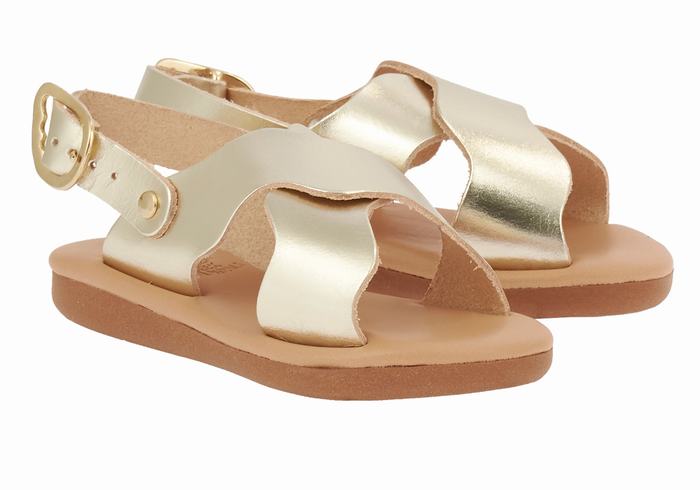 Gold White Kids' Ancient Greek Sandals Little Atokos Soft Casual Sandals | ARY5984IO