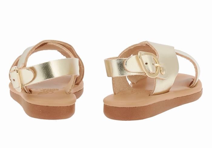 Gold White Kids' Ancient Greek Sandals Little Atokos Soft Casual Sandals | ARY5984IO