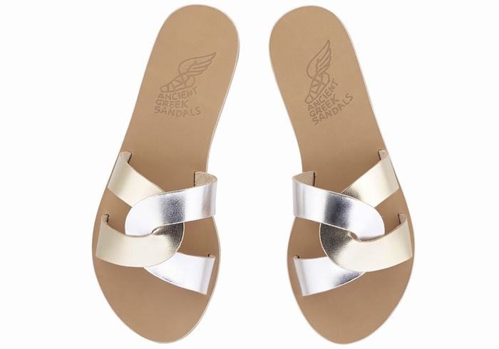 Gold White Silver Women Ancient Greek Sandals Desmos Slide Sandals | DSC2185RP