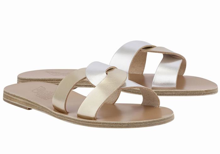 Gold White Silver Women Ancient Greek Sandals Desmos Slide Sandals | DSC2185RP