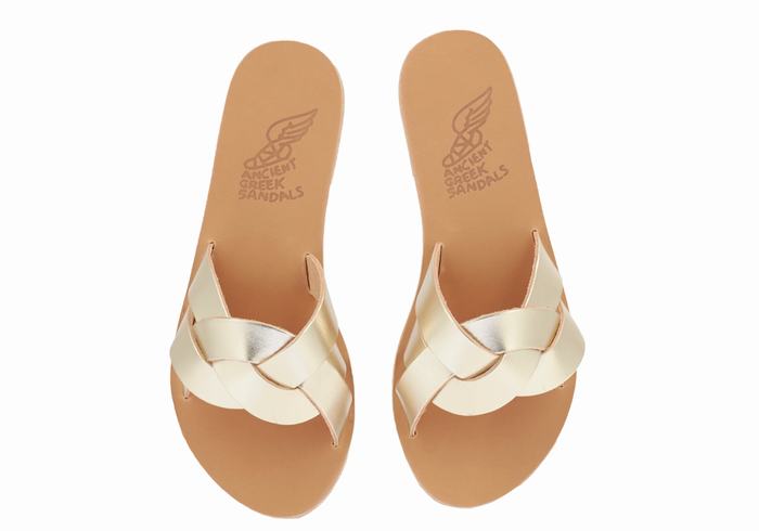 Gold White Women Ancient Greek Sandals Arachne Slide Sandals | GLU4882OS