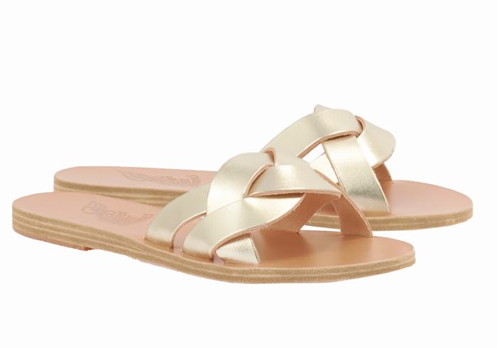 Gold White Women Ancient Greek Sandals Arachne Slide Sandals | GLU4882OS