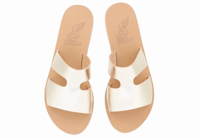 Gold White Women Ancient Greek Sandals Apteros Slide Sandals | QJS2079CP