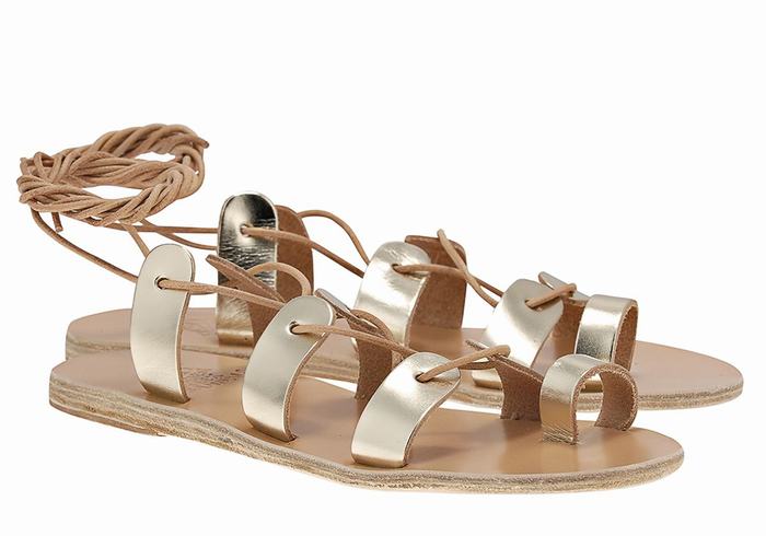 Gold White Women Ancient Greek Sandals Alcyone Leather Gladiator Sandals | YHT9440GL