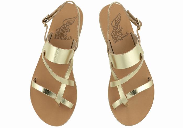 Gold White Women Ancient Greek Sandals Alethea Leather Back-Strap Sandals | KYX9715NM