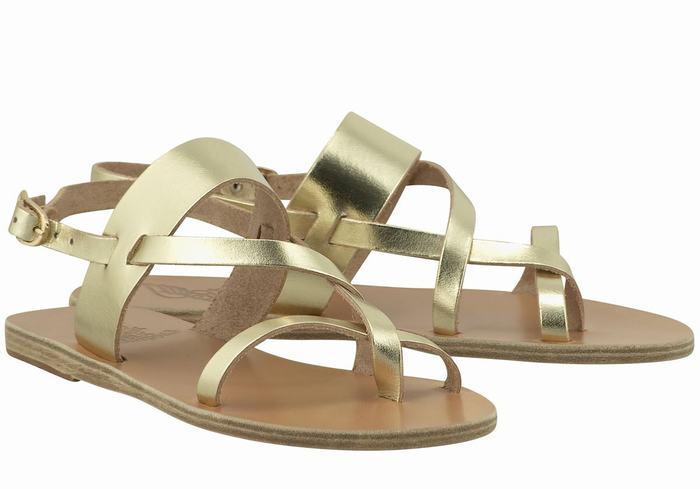 Gold White Women Ancient Greek Sandals Alethea Leather Back-Strap Sandals | KYX9715NM