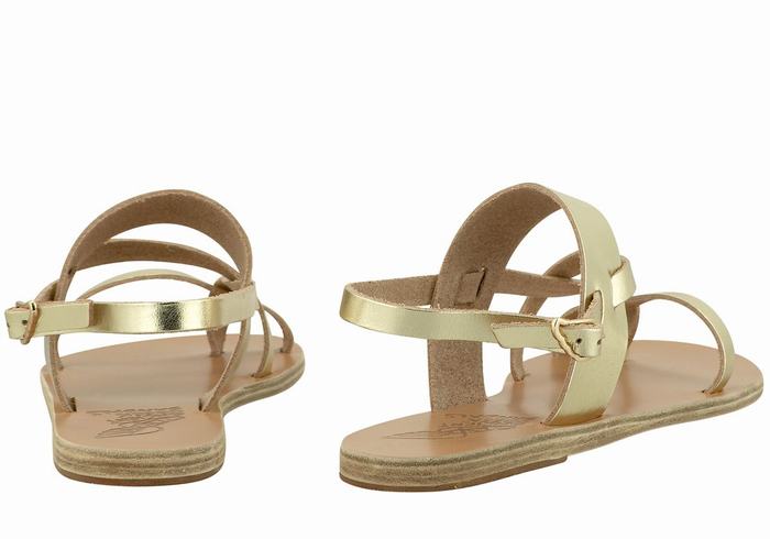 Gold White Women Ancient Greek Sandals Alethea Leather Back-Strap Sandals | KYX9715NM