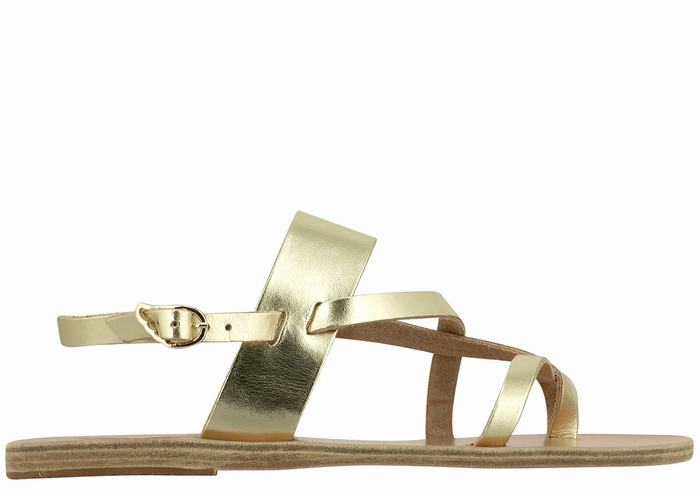 Gold White Women Ancient Greek Sandals Alethea Leather Back-Strap Sandals | KYX9715NM