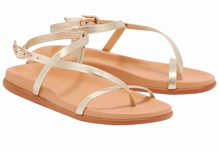 Gold White Women Ancient Greek Sandals Aimilia Back-Strap Sandals | QPR629NY