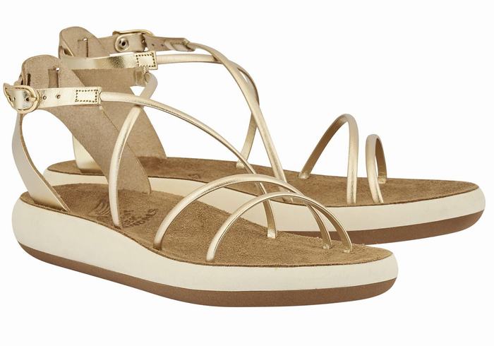 Gold White Women Ancient Greek Sandals Anastasia Comfort Ankle Strap Sandals | RGY4388FN