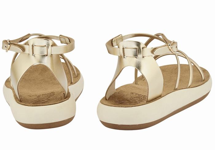 Gold White Women Ancient Greek Sandals Anastasia Comfort Ankle Strap Sandals | RGY4388FN