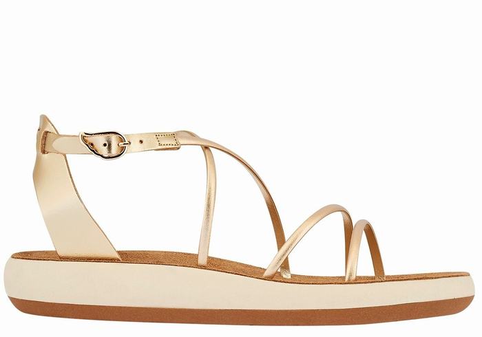 Gold White Women Ancient Greek Sandals Anastasia Comfort Ankle Strap Sandals | RGY4388FN