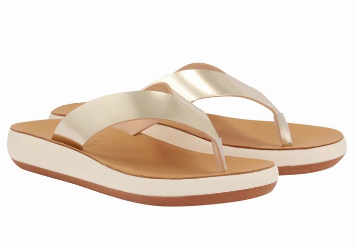 Gold White Women Ancient Greek Sandals Charys Comfort Flip Flops | LHR6331WC