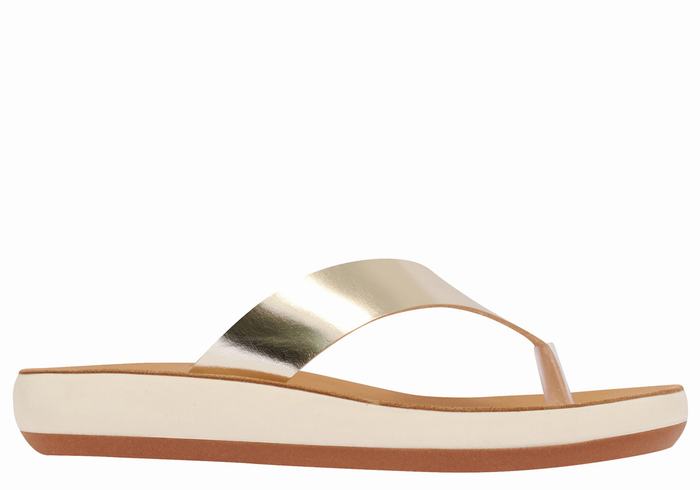 Gold White Women Ancient Greek Sandals Charys Comfort Flip Flops | LHR6331WC