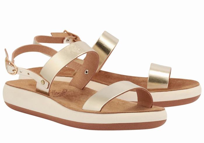 Gold White Women Ancient Greek Sandals Clio Comfort Casual Sandals | KSA4193XV