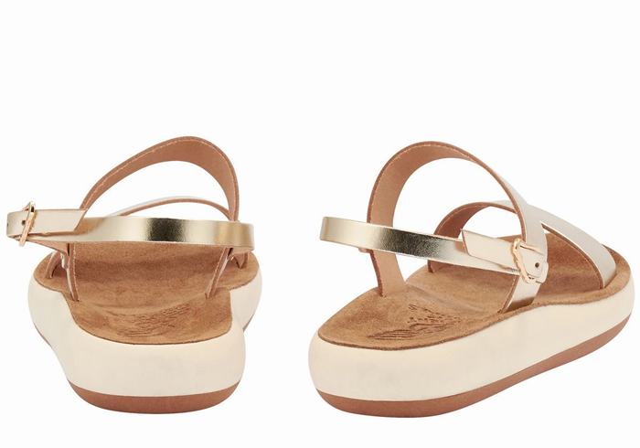 Gold White Women Ancient Greek Sandals Clio Comfort Casual Sandals | KSA4193XV